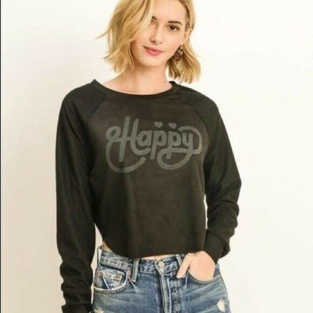 Le Lis | Black Happy Graphic Knit Top Sz. M